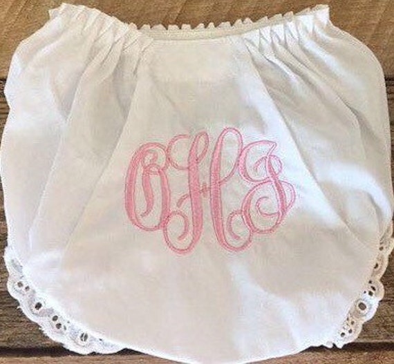 Baby Girls White Elastic Bloomer Diaper Cover with Embroidered