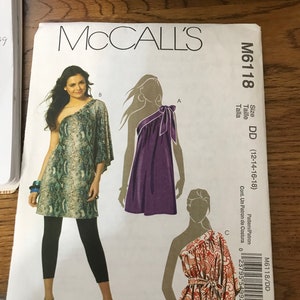 McCall’s Sewing Pattern M6118 Sewing Pattern, Ladies Over the Shoulder Tunic, Sizes 12-18,  Uncut