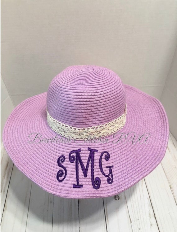 Monogrammed Kids Lavender Floppy Straw Hat, Straw Hat, Beach Hat, Ivory, Pink, Hot Pink, Lavender, Aqua, Navy, Coral