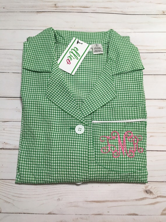 Personalized Ladies Green Gingham Night Shirt, CHRISTMAS  Night Shirt, Gingham Loungewear, Ladies Night Shirt, EllieO Brand, CLEARANCE