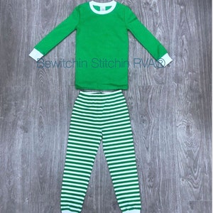 Personalized Child Christmas Pajamas, Kids Christmas Pajamas, Jammies, Girls Pajamas, Boys Pajamas, Green and White Stripe, CLEARANCE image 2