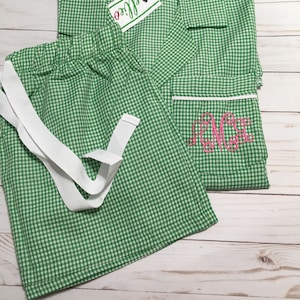 Personalized Ladies Christmas Gingham Pajama Set, Shorts Pajama Set, Women’s Green Gingham Pajama Set, Gingham Lounge Set, CLEARANCE