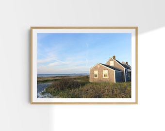 Mister Rogers Krummes Haus Druck, Nantucket Madaket Cottage Foto, New England Küstenwandkunst, verwittertes Schindel-Strandhaus-Dekorgeschenk
