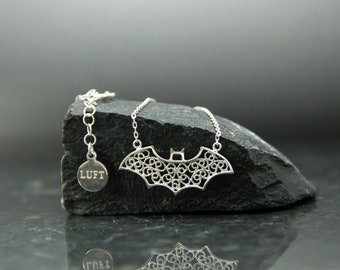 Silver Bat Necklace, Cute bat charm, Halloween Gifts, Gold Bat Necklace, Gift for Women, Filigree Necklace,