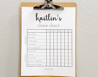 Daily Chore Chart Editable Printable