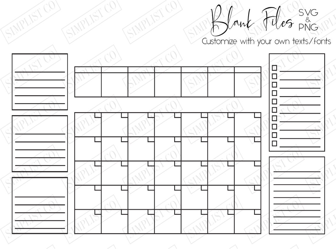 Customizable Family Monthly Calendar (3 Names) - Cutting File - SVG ...