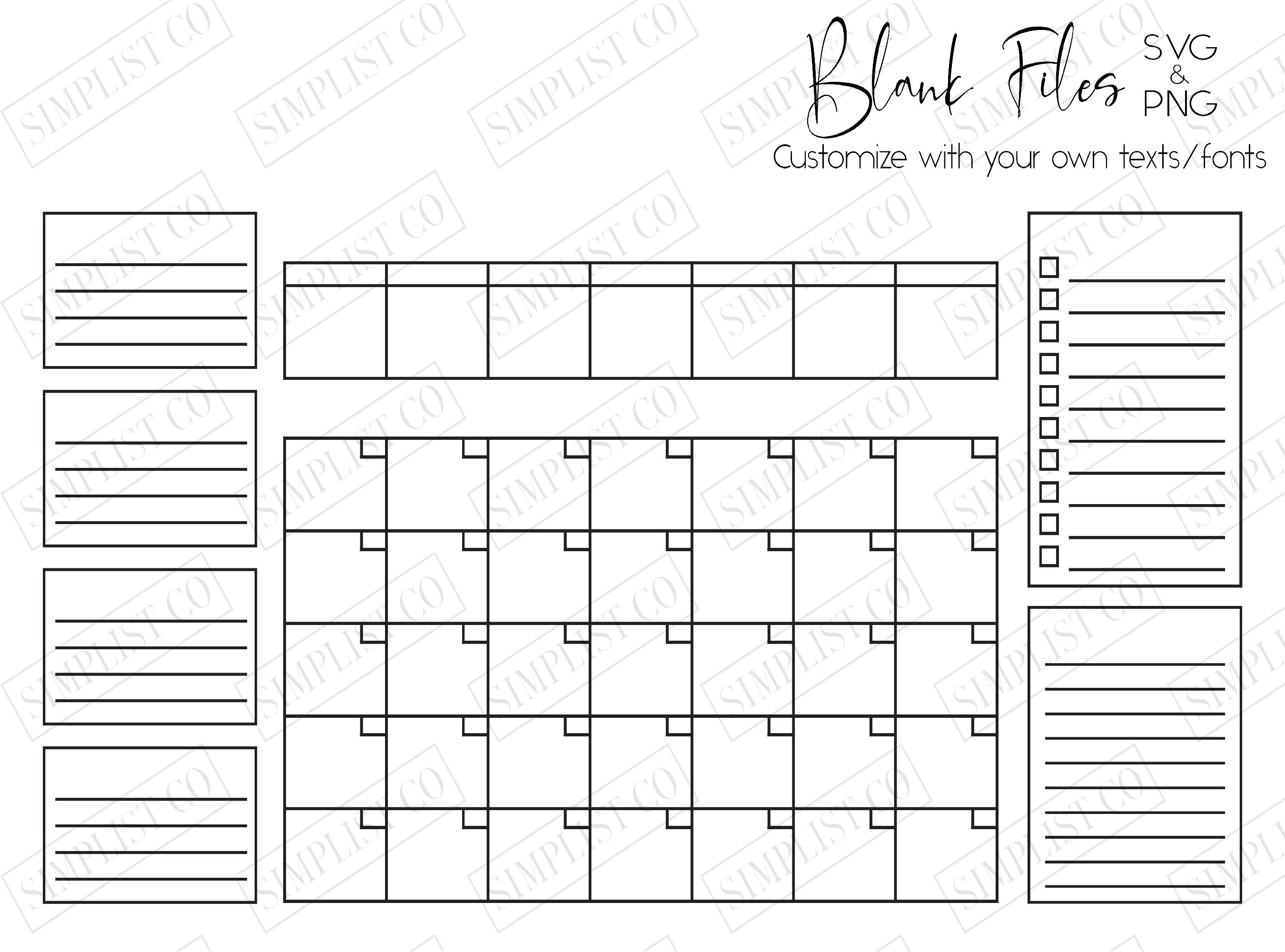 Customizable Family Monthly Calendar (4 Names) - Cutting File - SVG ...