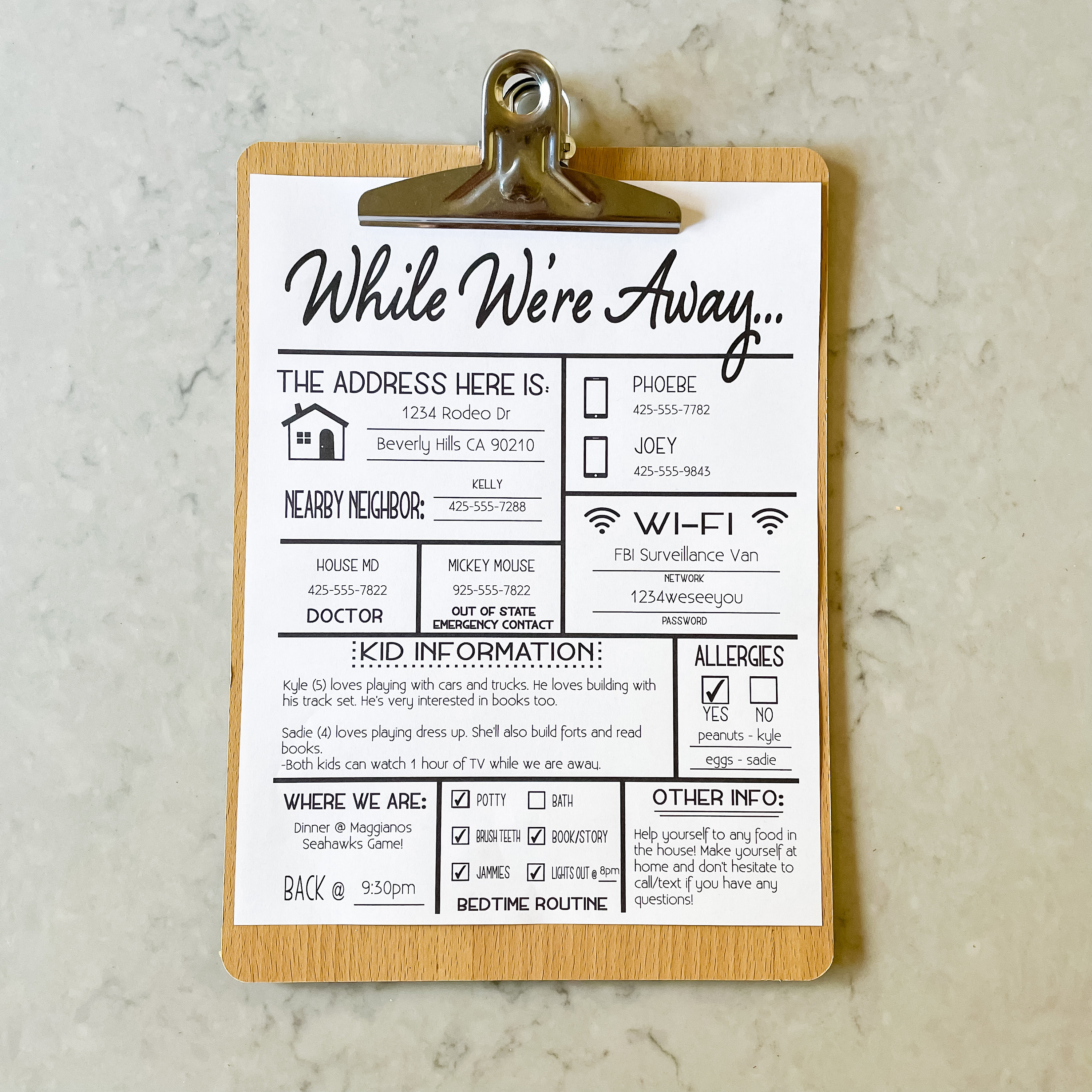 Babysitter Information Printable