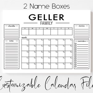 Aanpasbare maandkalender (2 namen) - SVG & PNG - Home/Familieorganisatie