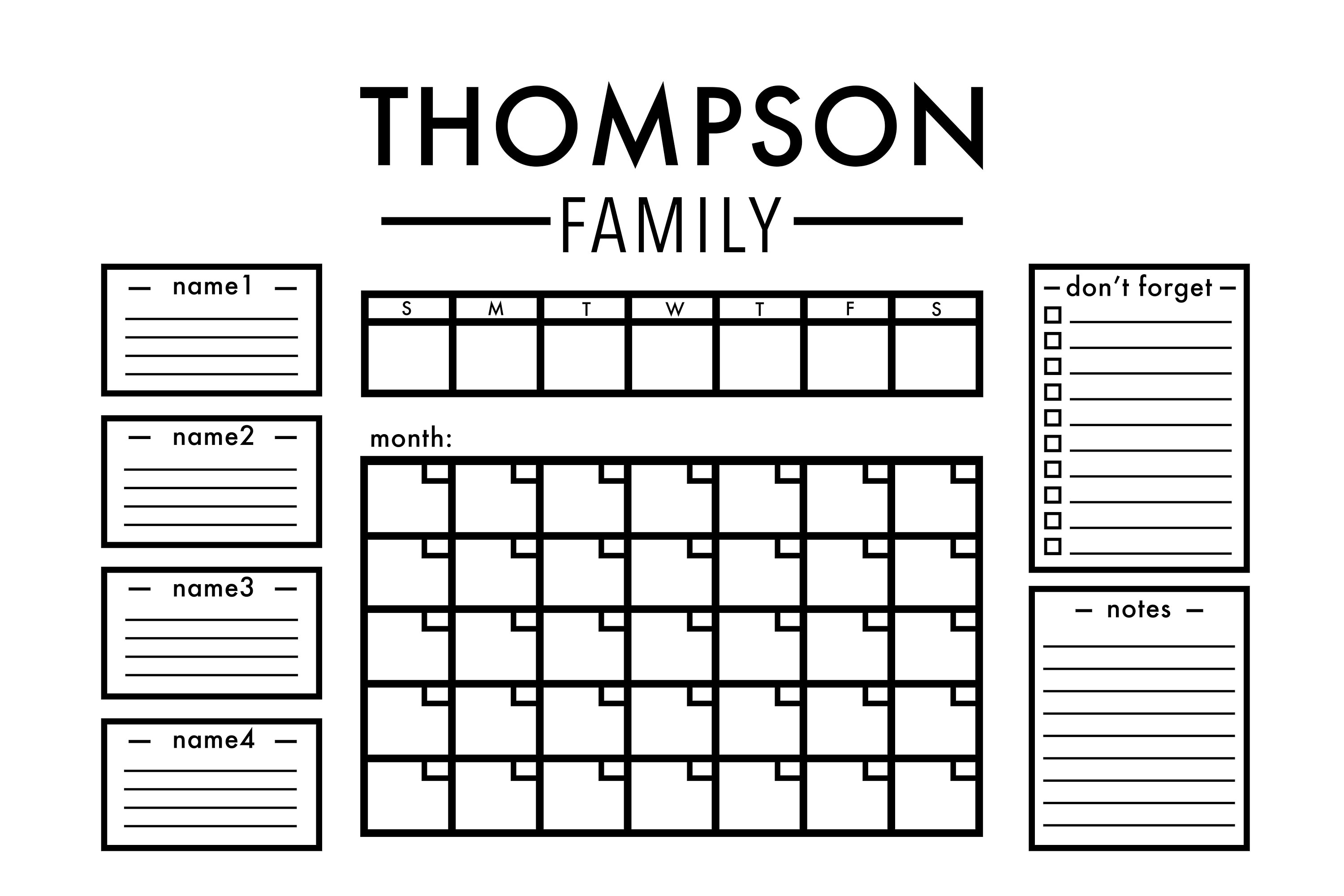 Customized Family Calendar SVG Files 4 Names Etsy