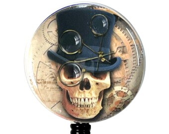 Steampunk Skull Retractable Badge Reel
