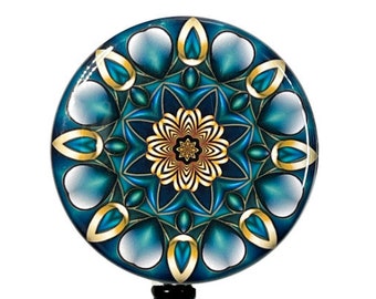 Mandala Retractable Badge Reel, 24 choices in Teal and Gold