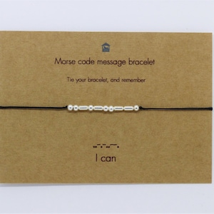 Cadeau porte-bonheur et carte message. Bracelet de l'amitié en code Morse. Je peux bracelet. Cadeau meilleur ami. Cadeau inspirant pour elle