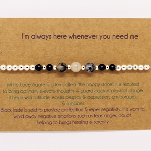 Cadeau bracelet anti-anxiété et carte de message. Accompagnement en santé mentale. Moments difficiles, pleine conscience, inquiétude, tristesse. Pierres précieuses symboliques Pensées positives