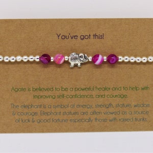 Angst Armband Geschenk & Nachricht Karte. Psychische Gesundheit Tough Times Mindfulness Worry. Symbolische Schmucksteine, Elefant. Positive Gedanken Heilung