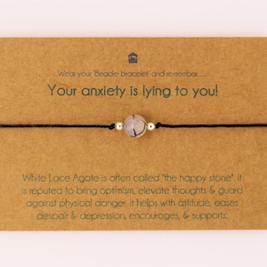 Your anxiety is lying to you. Support bracelet gift. Happy stone. Mental health Tough times Mindfulness Worry Stress Anxious. Friendship