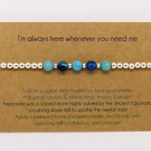 Angst Armband Geschenk und Nachricht Karte. Psychische Gesundheit Harte Zeiten, Achtsamkeit Sorge. Symbolische Edelsteine Positive Gedanken Heilung Unterstützung.