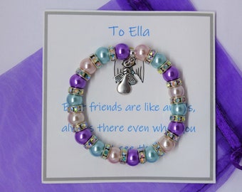 Personalised bracelet & message card gift. Birthday party gifts for girls. Ballet charm Unicorn charm Mermaid or Angel charm. Party present.