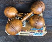 Antique wooden dumbbell pair beautiful patina
