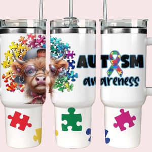Highland Cow Tumbler: Autism Awareness Stainless Steel Travel Mug