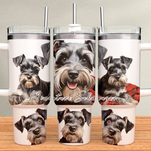 40oz Miniature Schnauzer Tumbler with Straw - Dog Gift- birthday / Christmas Personalise with a name - hot & cold drinks
