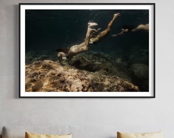 Swim Trio | Fine Art Photograph Ocean Women Coastal Modern Contemporary Wall Decor Print Underwater