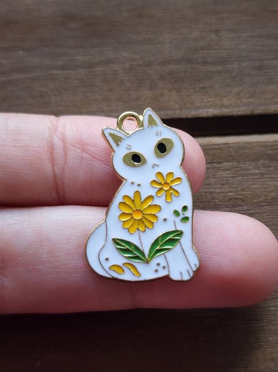 SUNFLOWER CAT Charms Kitten Charms Feline Charms Animal Charms Pet