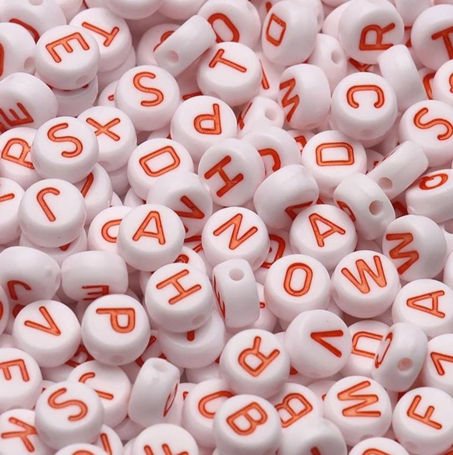 7MM X 4MM Letter Alphabet Beads White Beads W/ Orange Letters - Etsy