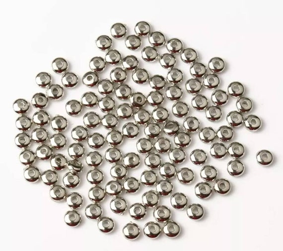 4x2mm Beads CCB Flat Beads Spacer Beads Gearwheel Beads Silver Tone Beads  Square Beads DIY Jewelry Making Lot of 100 Beads