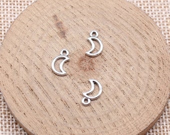 TINY Moon Charms Silver Moon Pendant Open Moon Charm Galaxy Charm Jewelry Supplies Mini Moon Charm Appx 10mm x 6mm Lot of 10