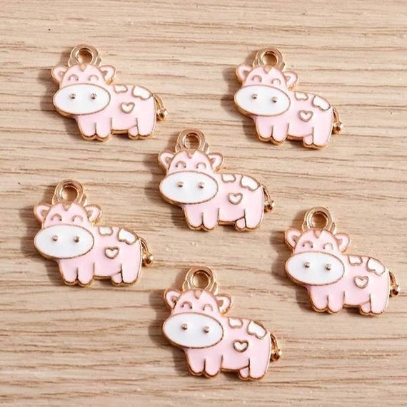 Lot of 4 Pink Cow Charms Farm Animal Charms Pet Charm Animal Charms DIY Jewelry Making Rose Gold Charms Inspirational Charms 14mmx11mm