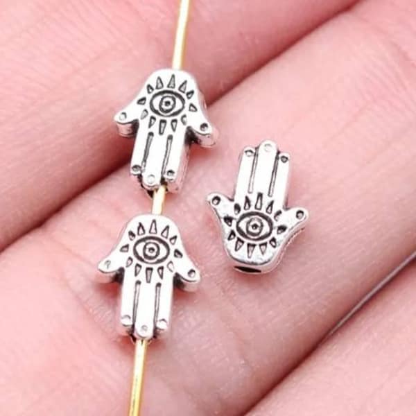 12 Tiny Hand Beads Evil Eye Beads Hamsa Beads Palm Beads Mini Beads Spacer Beads Antiqued Silver Beads Protection Boho Beads Appx 9mm