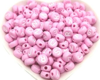 Beads 4MM x 11MM Flower Shaped Beads Alphabet Beads Letter Beads Spacer White Beads w Multicolored Letters Acrylic Beads