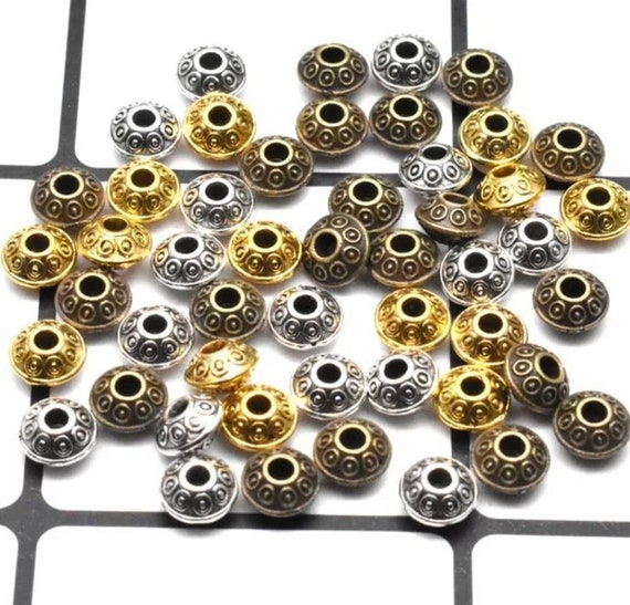 50 Antique Silver Tibetan Bicone Spacer Beads 6mm Jewelry Making Supplies  Metal Spacers for Bracelets Necklaces Earrings 