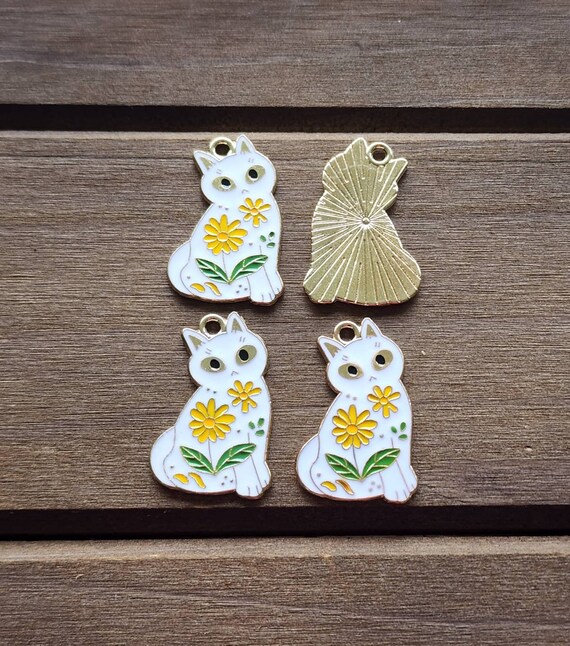 SUNFLOWER CAT Charms Kitten Charms Feline Charms Animal Charms Pet Charms  DIY Jewelry Making Charms Jewelry Charm Finding 18mm X 28mm 