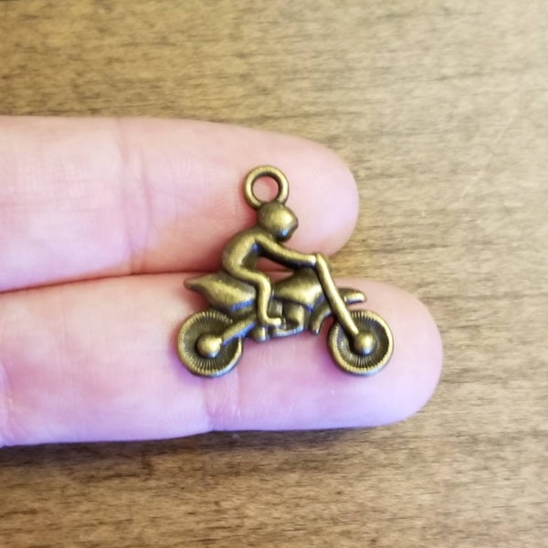 Lot of 4 Motorcycle Charms Bronze Charms Dirt Bike Charms Moto Sports Charms Jewelry Charms for Necklace Bracelet Earrings Jewelry 21 x 21mm