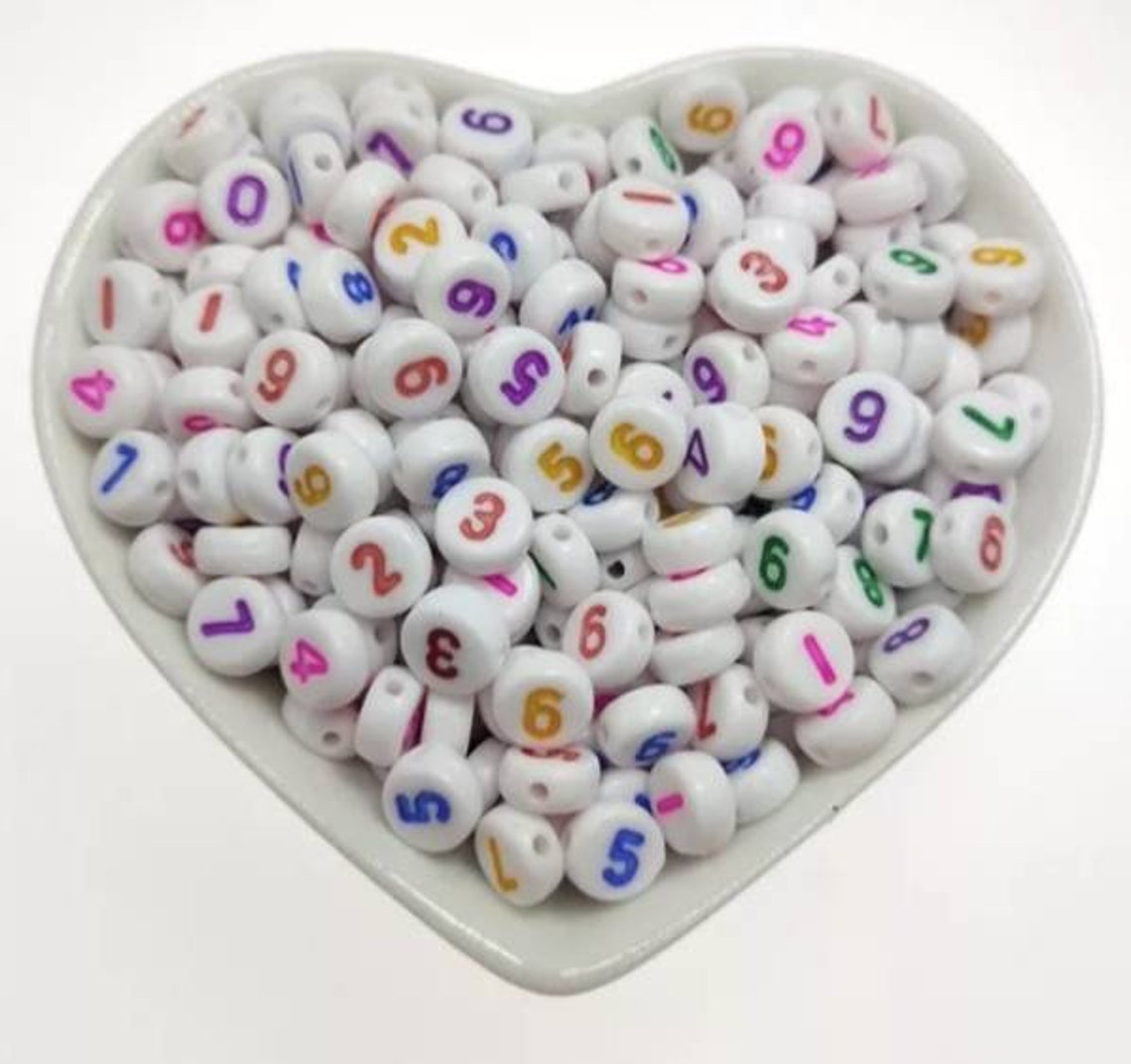 Beads 7MM x 4MM Number Beads Numbers 09 Beads Round Beads Etsy