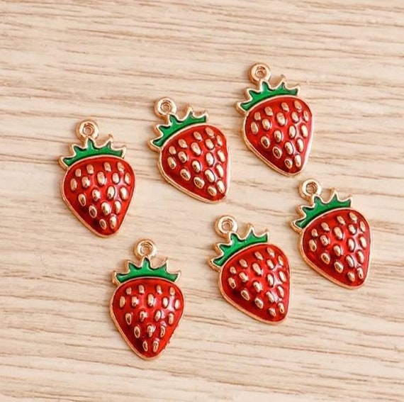 Rose Gold Strawberry Charms Fruit Charms Strawberries Charm Food Charms  Necklace Bracelet Earrings DIY Jewelry Making 16mm x 10mm