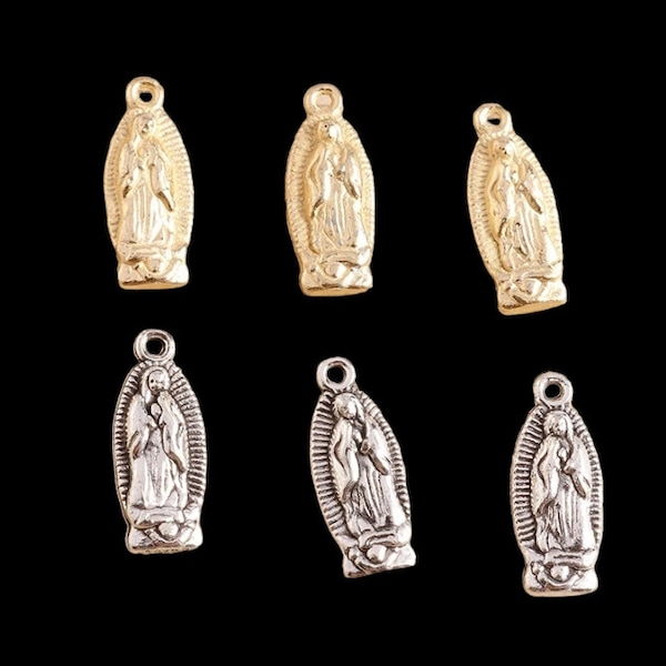 10 Tiny Our Lady of Guadalupe Charm Lady of Guadalupe Pendant Religious Charms Christian Charm Religious Pendant Virgin Mary Appx 15mm x 6mm