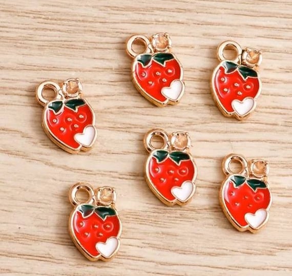 Lot of 4 Rose Gold Strawberry Charms Fruit Charms Strawberries Charm Food  Charms Necklace Bracelet Earrings DIY Jewelry Making 9mm x 14mm