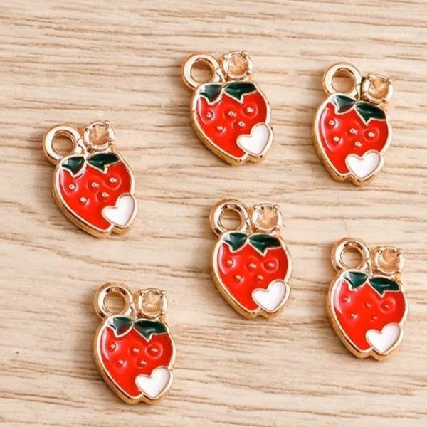 Lot of 4 Rose Gold Strawberry Charms Fruit Charms Strawberries Charm Food Charms Necklace Bracelet Earrings DIY Jewelry Making 9mm x 14mm