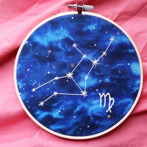 Zodiac Sign Embroidery. Constellation Art, Aires Taurus Gemini Cancer Leo Virgo Libra Scorpio Sagittarious Capricorn Aquarious & Pisces image 2