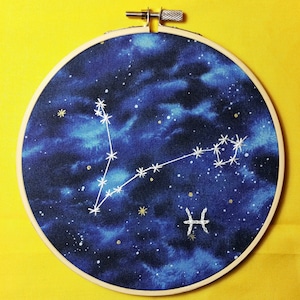 Zodiac Sign Embroidery. Constellation Art, Aires Taurus Gemini Cancer Leo Virgo Libra Scorpio Sagittarious Capricorn Aquarious & Pisces image 1