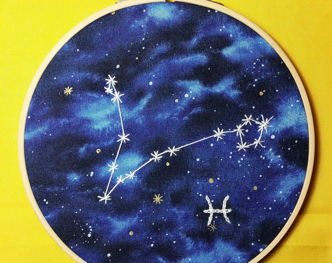 Zodiac Sign Embroidery. Constellation Art, Aires Taurus Gemini Cancer Leo Virgo Libra Scorpio Sagittarious Capricorn Aquarious & Pisces