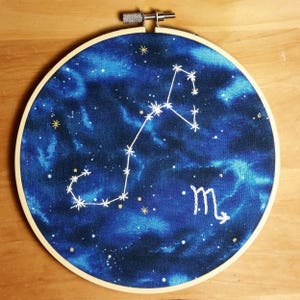 Zodiac Sign Embroidery. Constellation Art, Aires Taurus Gemini Cancer Leo Virgo Libra Scorpio Sagittarious Capricorn Aquarious & Pisces image 5