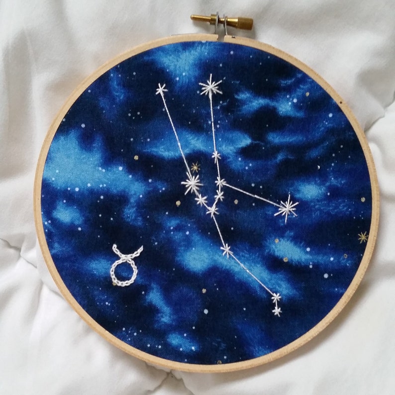 Zodiac Sign Embroidery. Constellation Art, Aires Taurus Gemini Cancer Leo Virgo Libra Scorpio Sagittarious Capricorn Aquarious & Pisces image 3