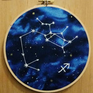 Zodiac Sign Embroidery. Constellation Art, Aires Taurus Gemini Cancer Leo Virgo Libra Scorpio Sagittarious Capricorn Aquarious & Pisces image 4