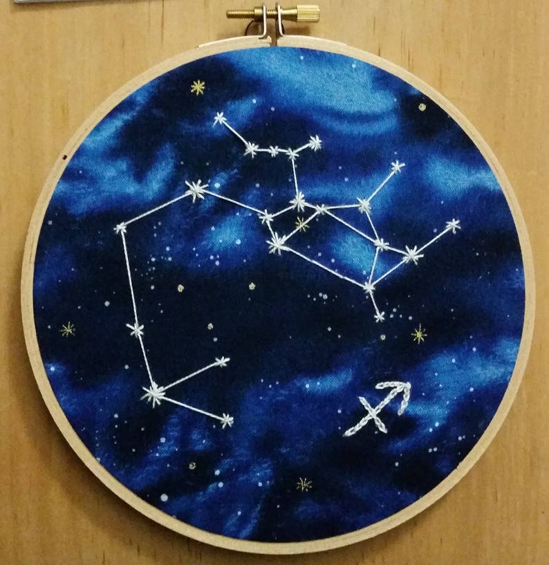 Zodiac Sign Embroidery. Constellation Art, Aires Taurus Gemini Cancer Leo Virgo Libra Scorpio Sagittarious Capricorn Aquarious & Pisces image 4