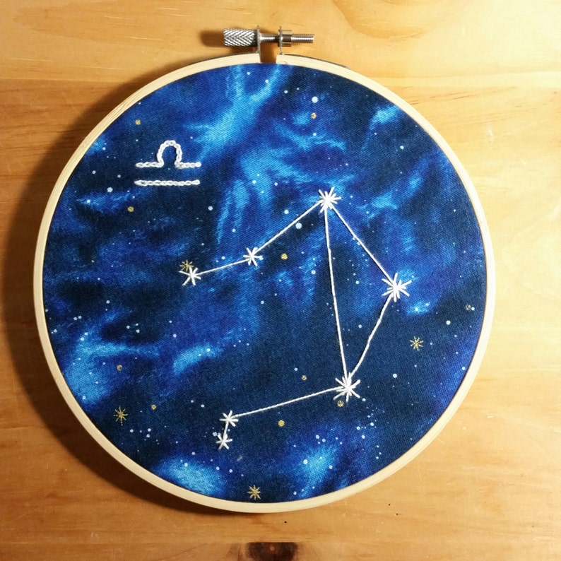 Zodiac Sign Embroidery. Constellation Art, Aires Taurus Gemini Cancer Leo Virgo Libra Scorpio Sagittarious Capricorn Aquarious & Pisces image 6