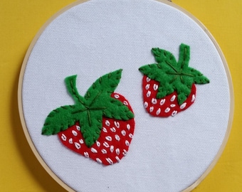 Strawberry Wall Hanging. Cute Fruit Wall Decor in Embroidery Hoop